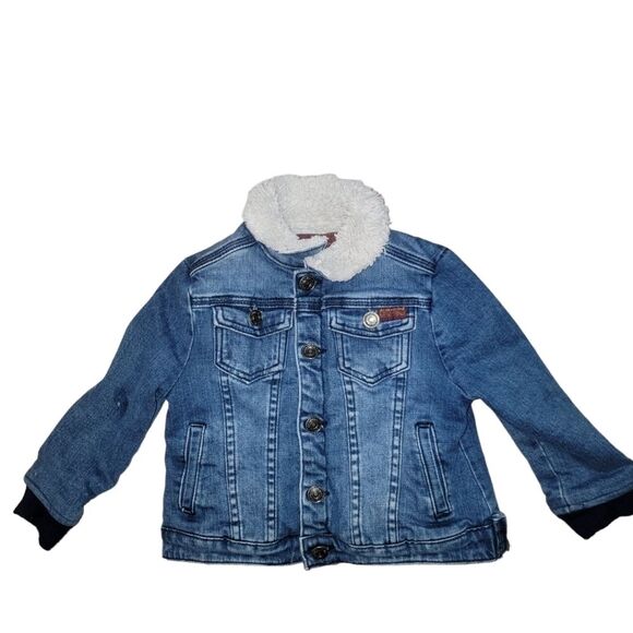 7 For All Mankind Denim Jean Jacket With Sherpa Lining 4 4t - Picture 1 of 7